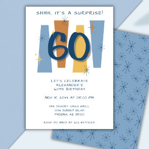 Invitación Sorpresa 60 cumpleaños Retro Blue de medio siglo