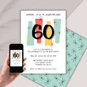 Invitación Sorpresa 60 cumpleaños Retro Medio siglo Moderno