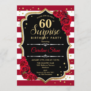 Invitación Sorpresa 60 cumpleaños - Rojo blanco negro