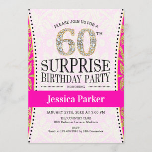 Invitación Sorpresa 60 cumpleaños - Rosa de oro blanco