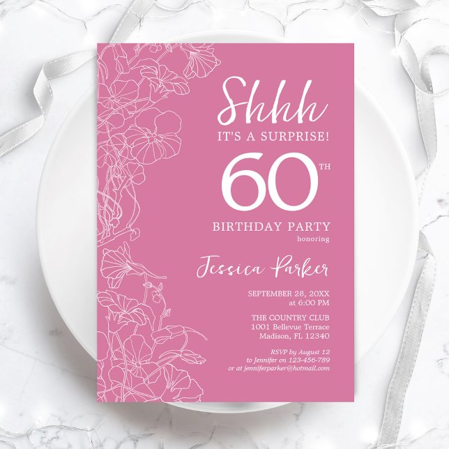 Invitación Sorpresa 60 cumpleaños - Rosa floral (Subido por el creador)