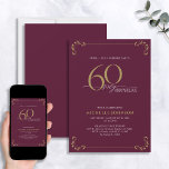 Invitación Sorpresa 60 y fabuloso cumpleaños de Borgoña y Oro<br><div class="desc">Es una sorpresa especial el cumpleaños 60, ¡y es hora de celebrarlo! ¿Quieres lanzar el mejor bash de la ciudad? Asegúrate de que empiece con el más alto estilo con esta invitación de cumpleaños de 60 y Fabulosa caligrafía en blanco y oro de Borgoña. Seguramente marcará el tono para una...</div>