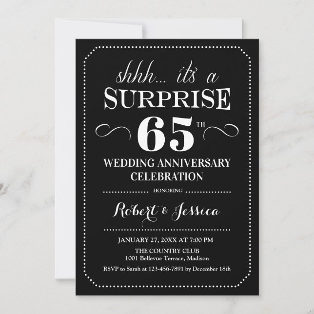 Invitación Sorpresa 65º aniversario Boda - Blanco negro (Anverso)
