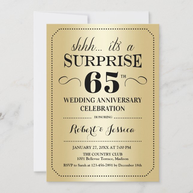Invitación Sorpresa 65º aniversario Boda - Negro de oro (Anverso)