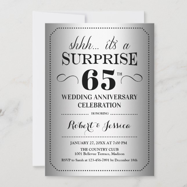 Invitación Sorpresa 65º aniversario Boda - negro plateado (Anverso)