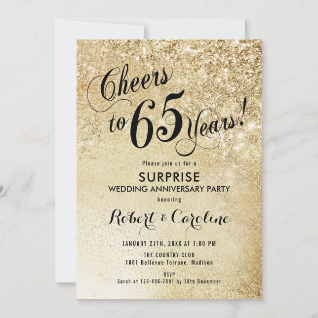 Invitación Sorpresa 65º Aniversario de Boda - Oro (Anverso)