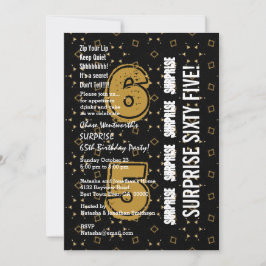 Invitación SORPRESA 65º cumpleaños moderno oro y negro W199A