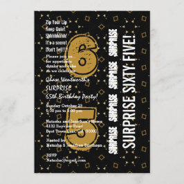 Invitación SORPRESA 65º cumpleaños moderno oro y negro W199A