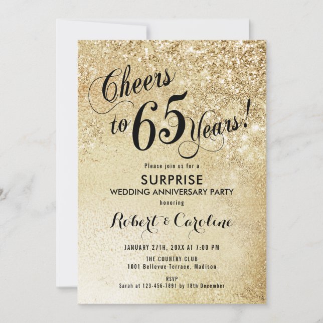 Invitación Sorpresa 65 Aniversario de Boda - Oro (Anverso)