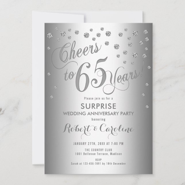 Invitación Sorpresa 65 Aniversario de Boda - Plata (Anverso)