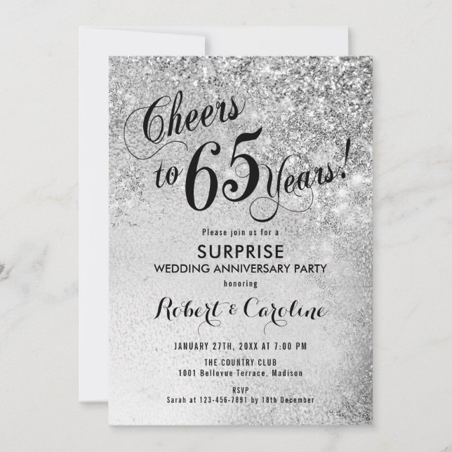 Invitación Sorpresa 65 Aniversario de Boda - Plata (Anverso)