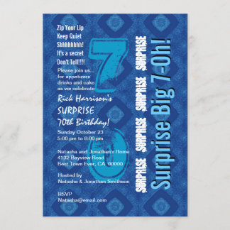 Invitación SORPRESA 70º cumpleaños moderno V34 azul y blanco