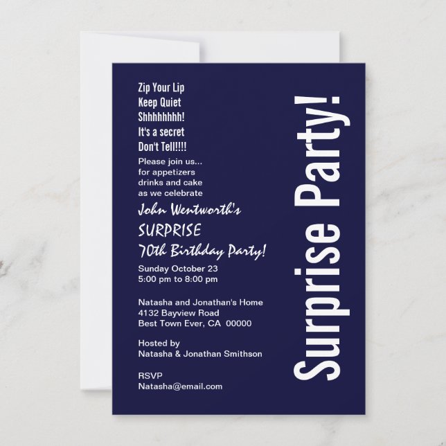 Invitación SORPRESA 70º Presupuesto de cumpleaños Medianoche  (Anverso)