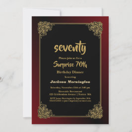 Invitación Sorpresa 70.ª cena de cumpleaños Oro Rojo Negro