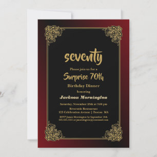 Invitación Sorpresa 70.ª cena de cumpleaños Oro Rojo Negro