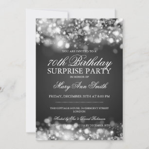 Invitación Sorpresa 70.ª luz de espuma plateada de cumpleaños