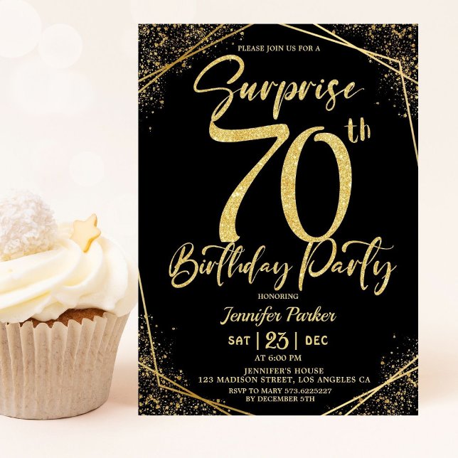 Invitación Sorpresa 70.ª Moda de fiesta de cumpleaños Black & (Subido por el creador)