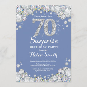 Invitación Sorpresa 70.º cumpleaños Diamante de plata azul