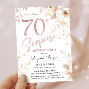 Invitación Sorpresa 70.º Rosa de la fiesta de cumpleaños Chic