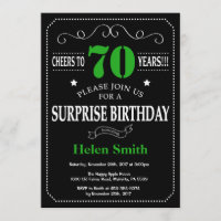 Sorpresa 70.º tablero negro y verde de cumpleaños
