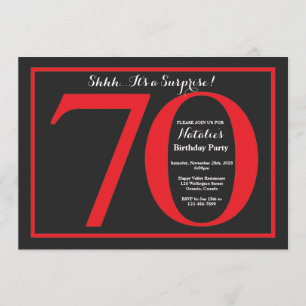Invitación Sorpresa 70.º tablero rojo y negro de cumpleaños