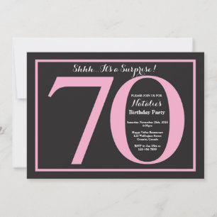 Invitación Sorpresa 70.º tablero rosa y negro de cumpleaños