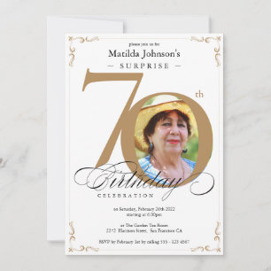 Invitación Sorpresa 70 aniversario Elegante Oro Blanco Foto
