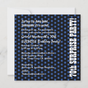 Invitación SORPRESA 70 años Estrellas azules y negras