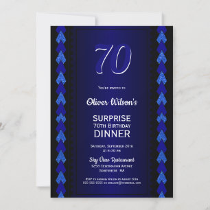 Invitación Sorpresa 70 cumpleaños cena Fiesta negro y azul