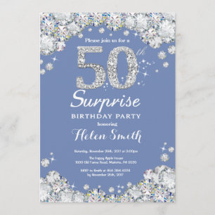 Invitación Sorpresa 70 cumpleaños Diamante de plata azul