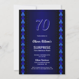 Invitación Sorpresa 70 cumpleaños Fiesta negro y azul