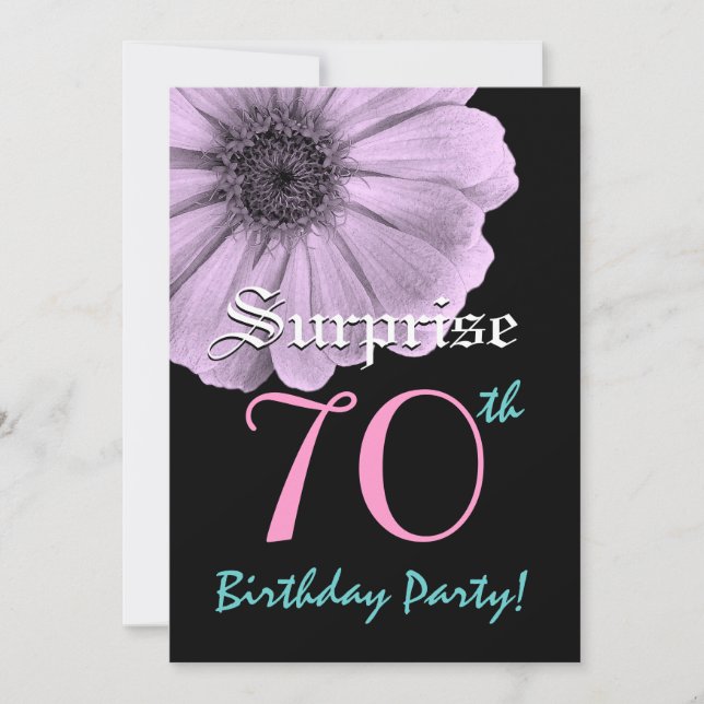 Invitación SORPRESA 70 cumpleaños Lavanda Daisy (Anverso)