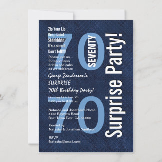 Invitación SORPRESA 70 cumpleaños moderno Royal Blue R604