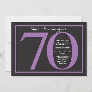 Invitación Sorpresa 70 cumpleaños morado y pizarra negra