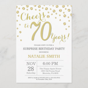 Invitación Sorpresa 70 cumpleaños Purpurina de oro Diamante