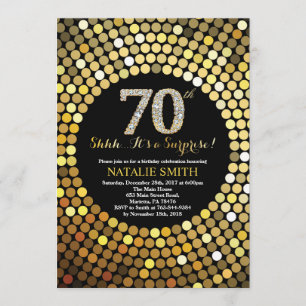 Invitación Sorpresa 70 cumpleaños Purpurina de oro y negro