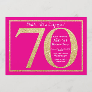 Invitación Sorpresa 70 cumpleaños Purpurina de oro y rosa cal