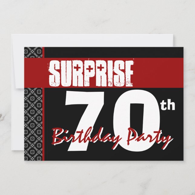 Invitación Sorpresa 70 cumpleaños Red y Black V05 (Anverso)