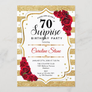 Invitación Sorpresa 70 cumpleaños - Rojo blanco dorado