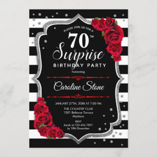 Invitación Sorpresa 70 cumpleaños - Rojo blanco negro