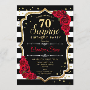Invitación Sorpresa 70 cumpleaños - Rojo blanco negro