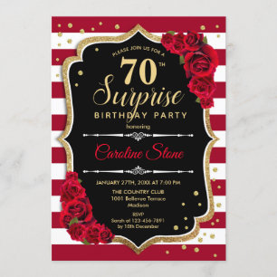 Invitación Sorpresa 70 cumpleaños - Rojo blanco negro