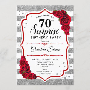 Invitación Sorpresa 70 cumpleaños - rojo blanco plateado