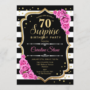 Invitación Sorpresa 70 cumpleaños - Rosa blanco negro