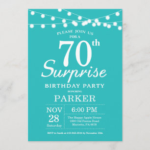 Invitación Sorpresa 70 cumpleaños Verde azulado Aqua Turquois
