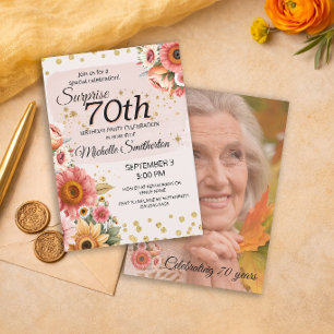 Invitación Sorpresa 70 Rosa Melocotón Floral Dorado Foto