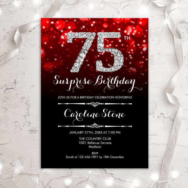 Invitación Sorpresa 75º cumpleaños - Plata roja negra (Subido por el creador)