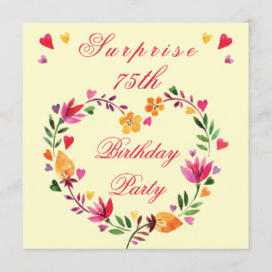 Invitación Sorpresa 75 cumpleaños Corazón floral Floral