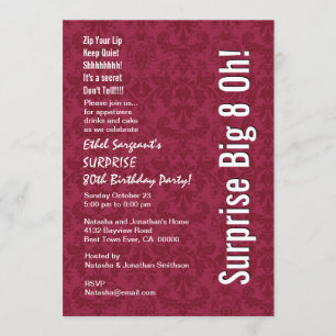 Invitación SORPRESA 80º cumpleaños blanco moderno W132
