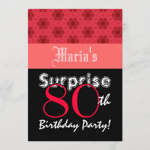 Invitación SORPRESA 80º cumpleaños Estrellas rojas y negras W
